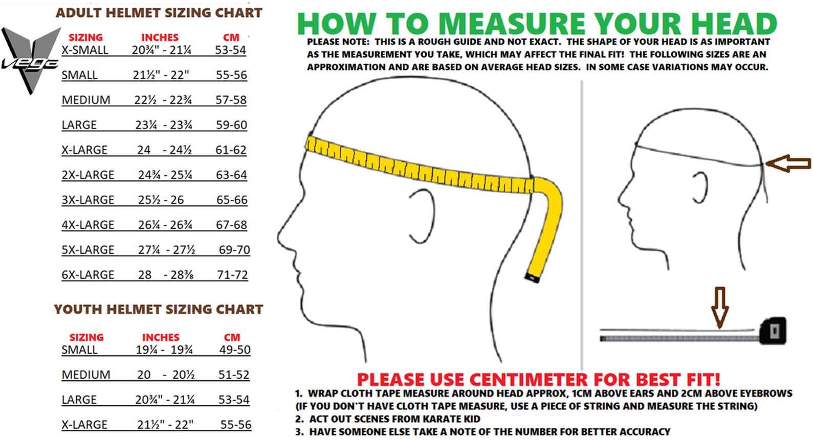 vega helmet sizing-chart