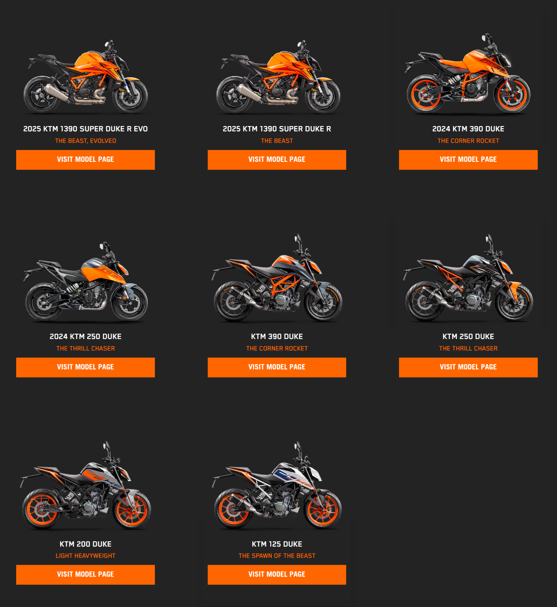 KTM Duke Bike List